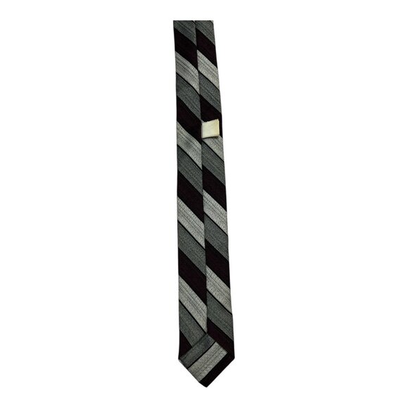 Vintage Men’s Striped Tie – Gray and Burgundy Diagonal Pattern – 100% Dacron Pol - Picture 2 of 4